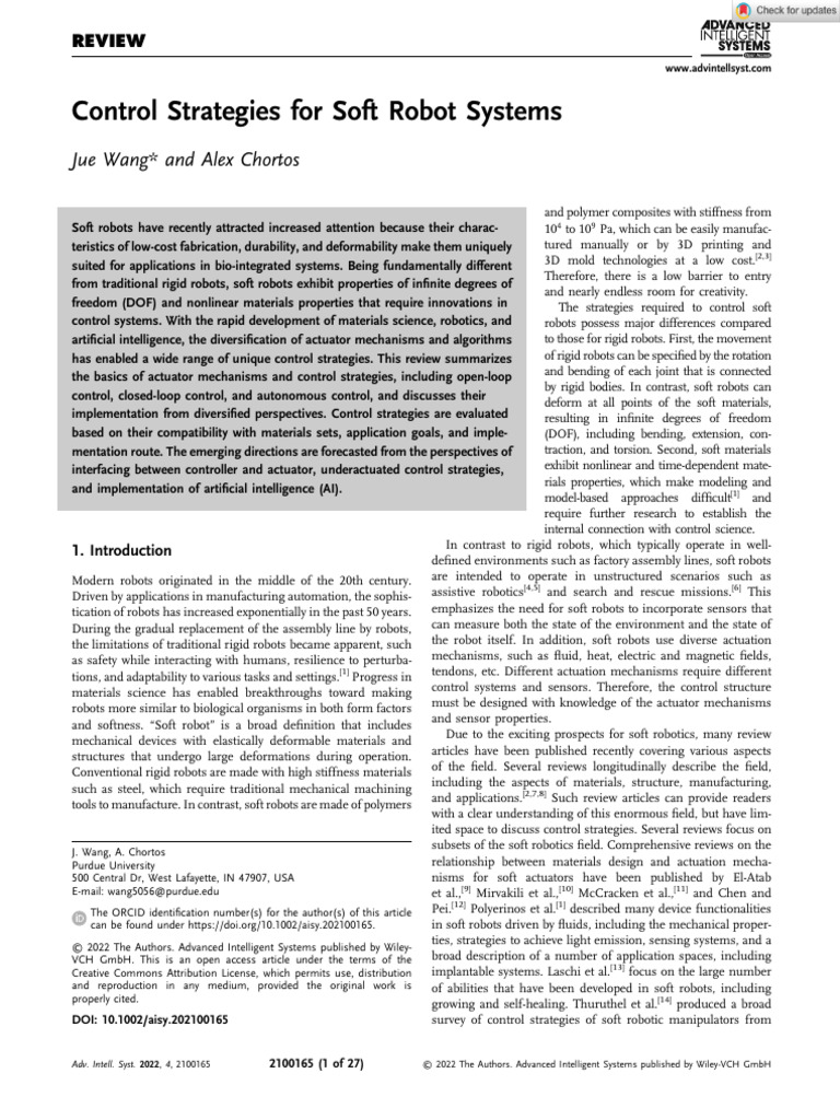 Advanced Intelligent Systems - 2022 - Wang - Control Strategies For ...