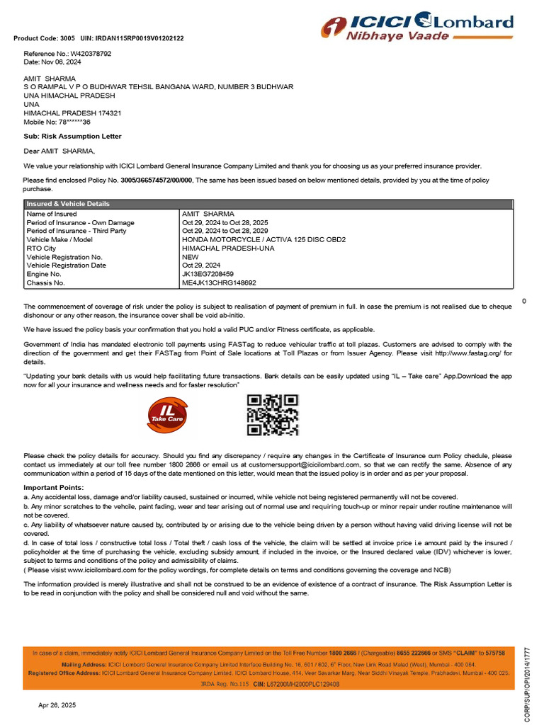 Policy Copy 3005 366574572 00 000 | PDF | Insurance | Pro Rata