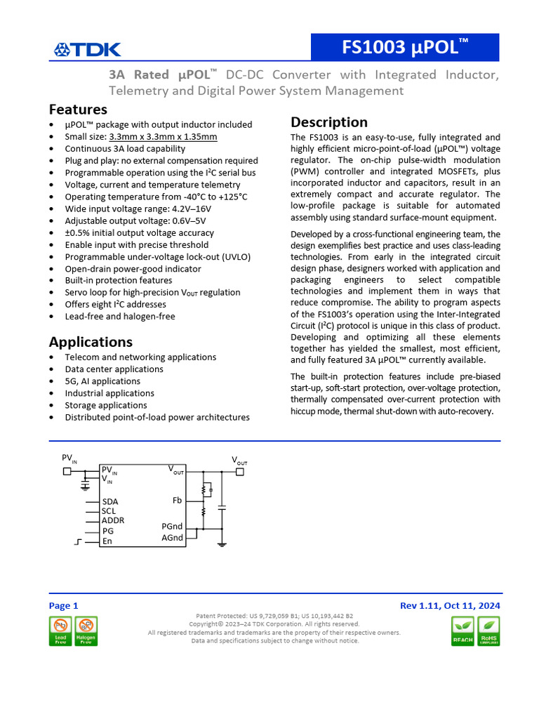 FS1003 µPOL™ DC-DC Converter Datasheet | PDF | Manufactured Goods ...