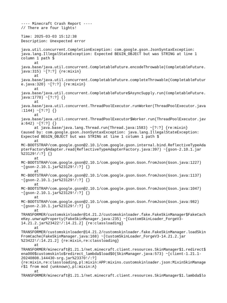 Minecraft Crash Report: Gson Error | PDF | Central Processing Unit ...