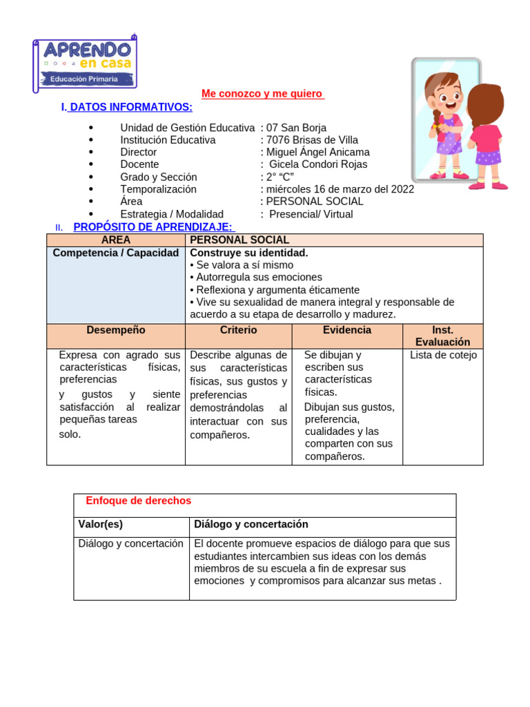 Sesion de Aprendizaje - Personal Social - 16 de Marzo | PDF ...