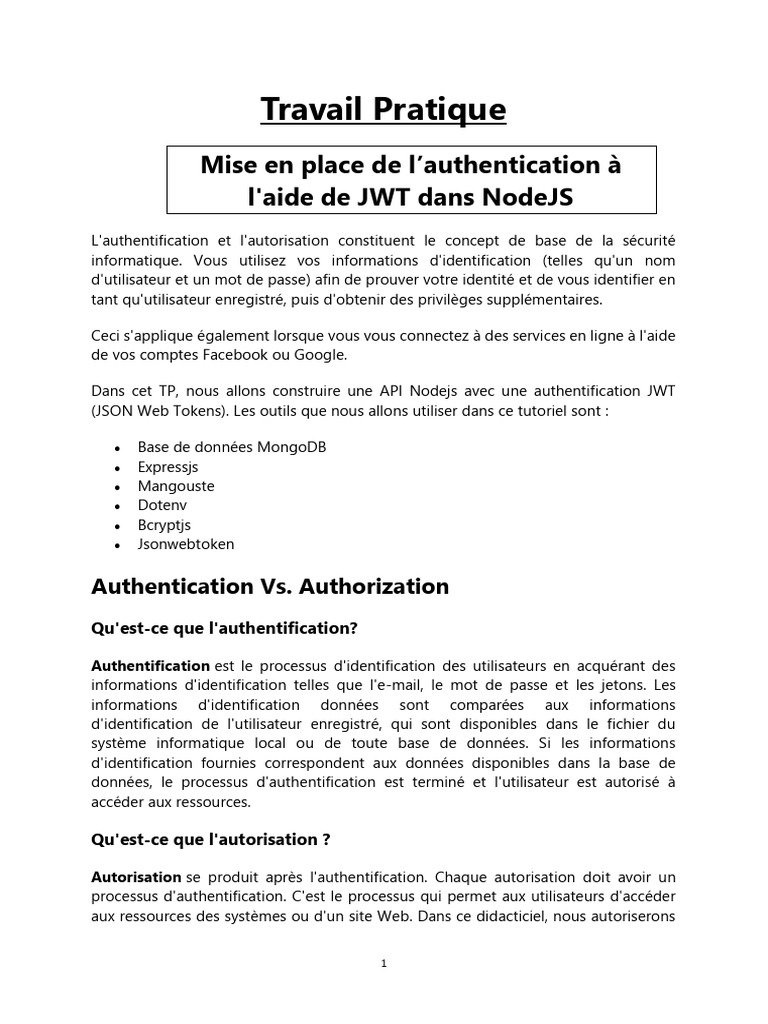 Authentification JWT avec Node.js | PDF | Informatique | Logiciel