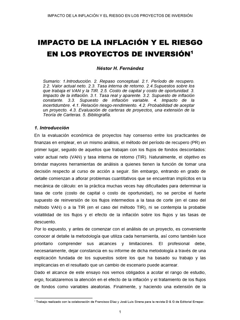 Inflación y Riesgo en Inversiones | PDF | Flujo de caja descontado ...