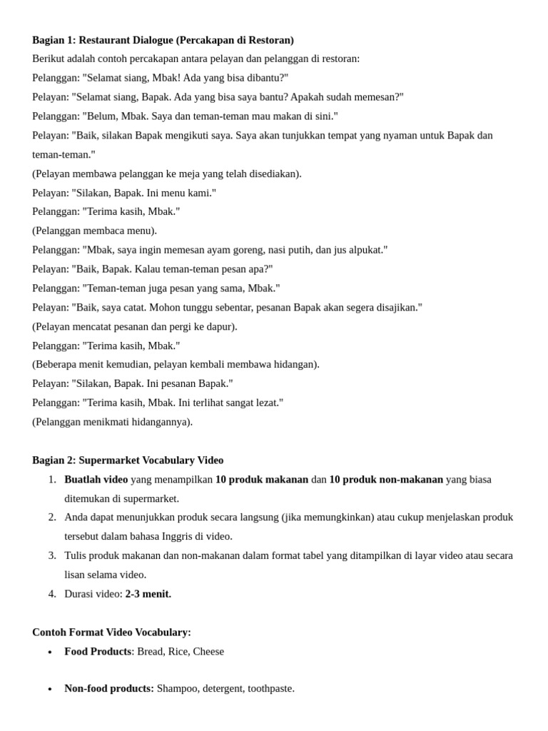 Menu Restoran dan Kosakata Supermarket | PDF