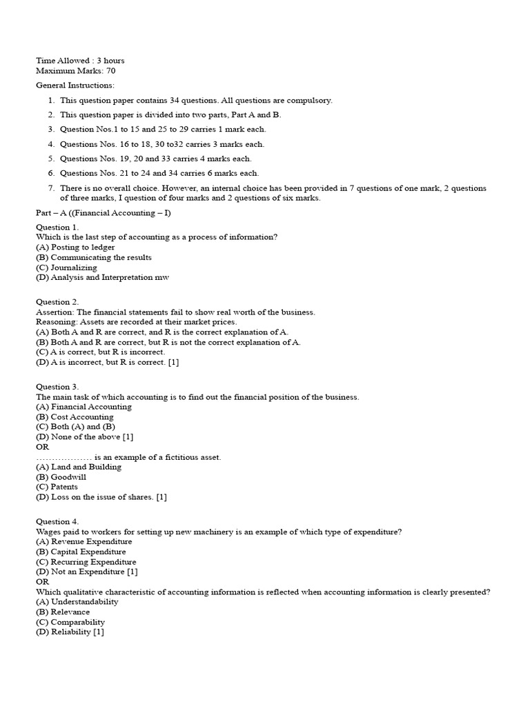 Class 11 Accounts Sample Paper | PDF | Debits And Credits | Expense