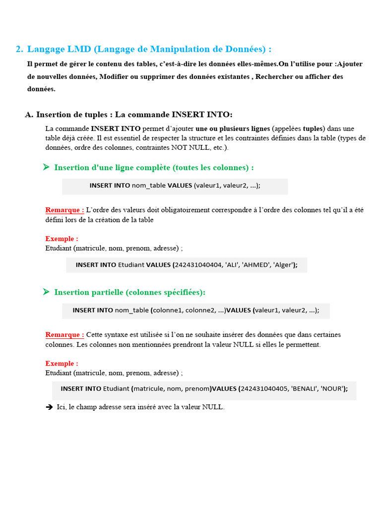 Gestion des données avec LMD TP | PDF | Programmation informatique