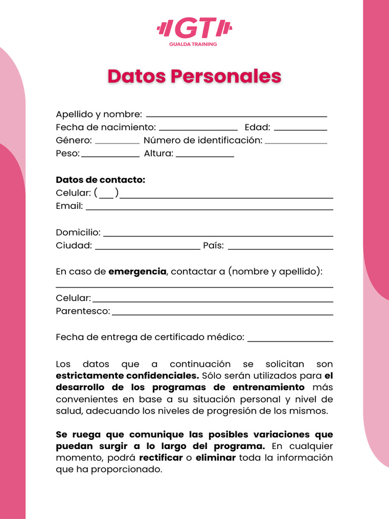 Formulario de Salud y Entrenamiento Personal | PDF | Enfermedades ...
