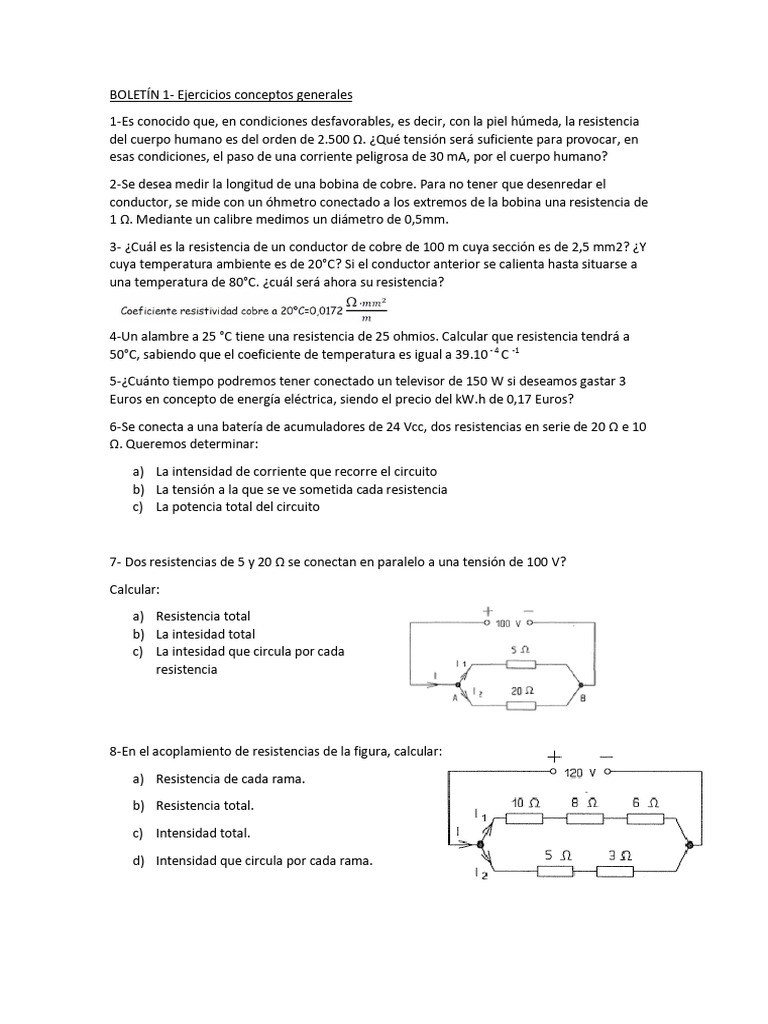 Ejercicios de Resistencia y Circuitos Eléctricos | PDF