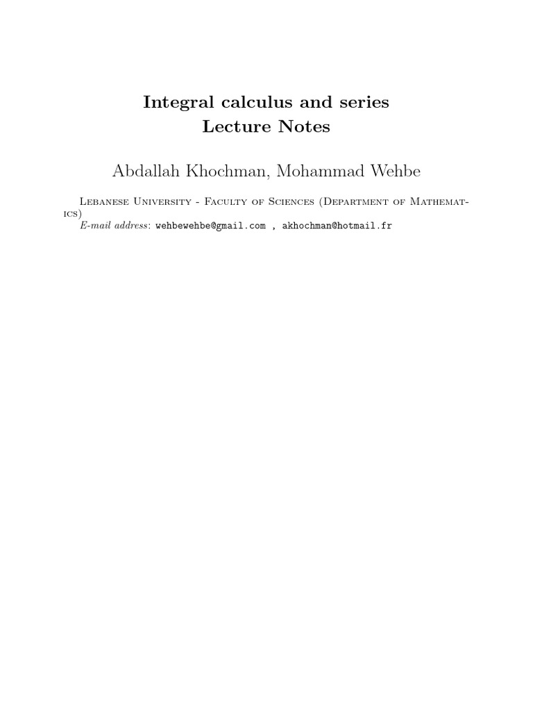 Integral Calculus and Series Lecture Notes | PDF | Factorization | Integral