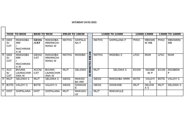 SATURDAY TIMETABLE-5 | PDF