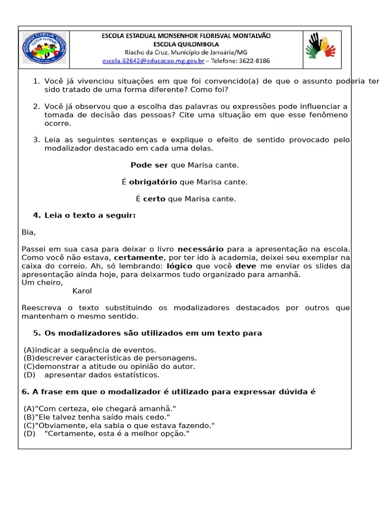 Atividade 2 - Os Modalizadores Discursivos | PDF
