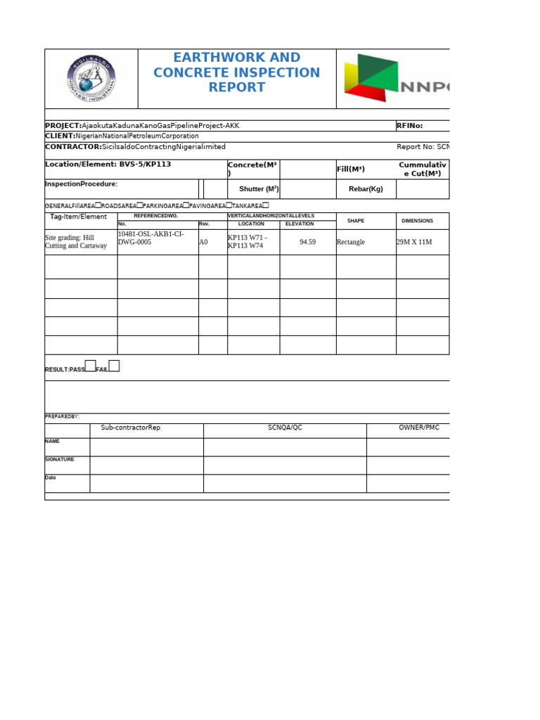 Earth Work and Concrete Work Inspection Report Bvs-5-2 | PDF | Building ...
