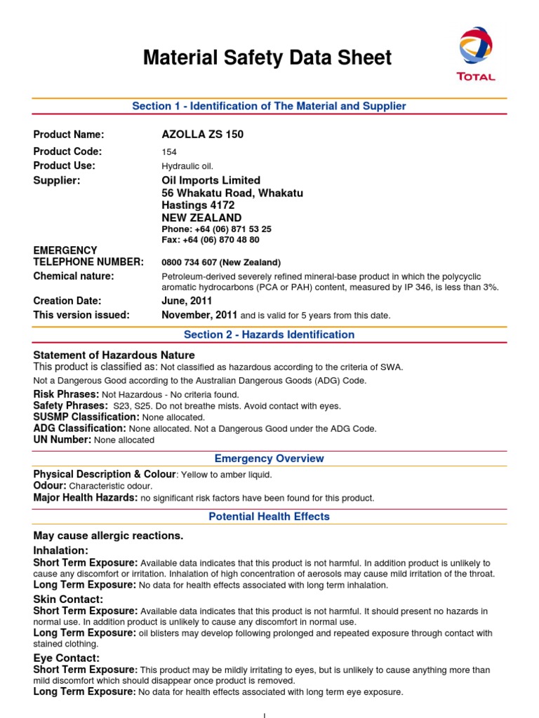 Total Sds Sheets | Hazard Communication Standard: Safety Data Sheets ...