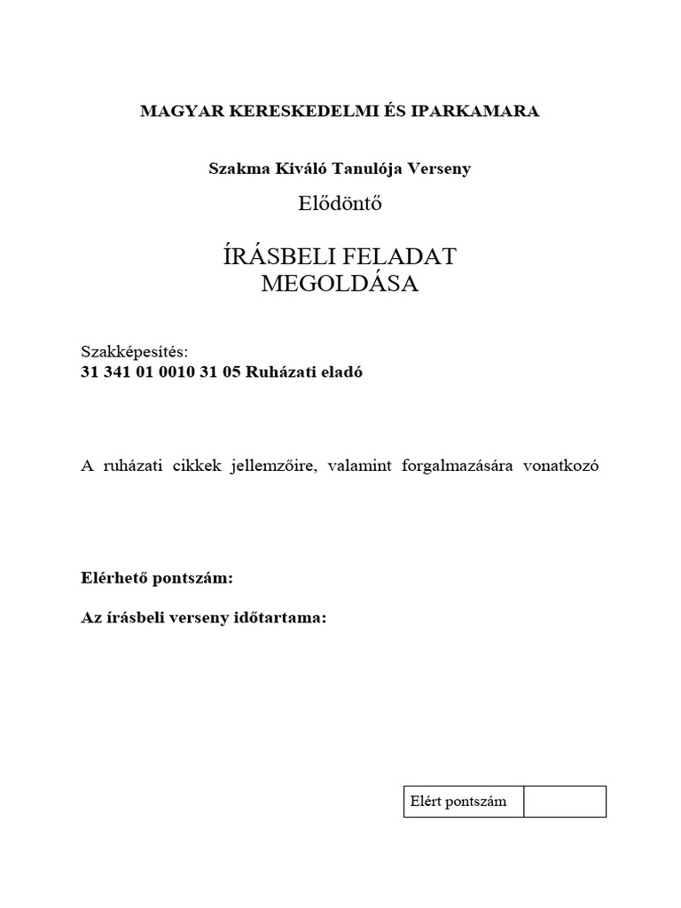 2012 Ruhazat Megoldas | PDF