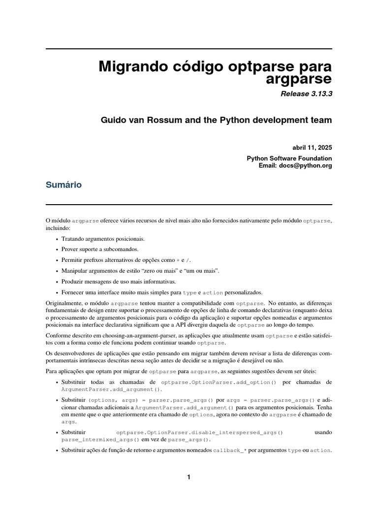 Migrando de Optparse para Argparse | PDF | Python (linguagem de ...