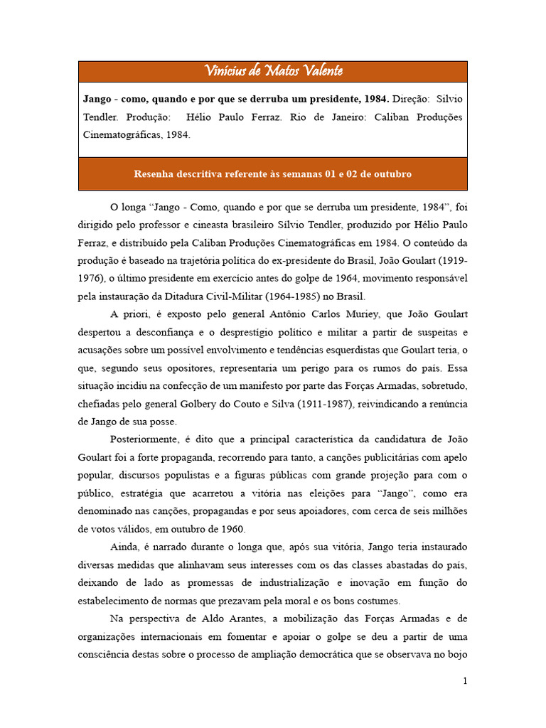 Jango Filme - Resenha Descritiva | PDF | Brasil