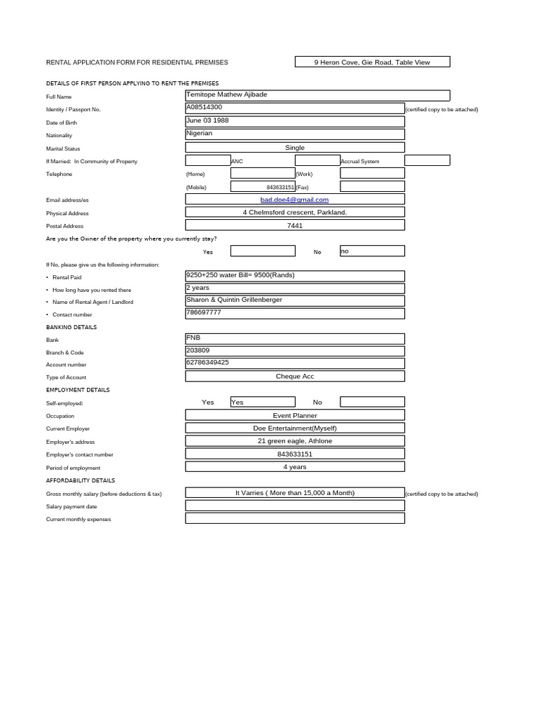 Residential Rental Application Form | PDF | Lease | Landlord