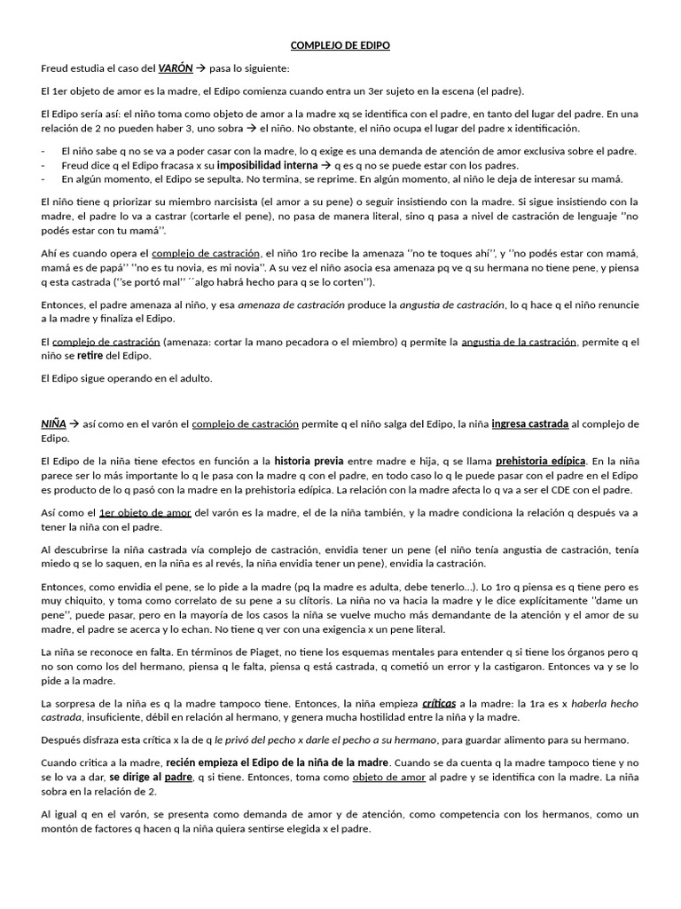 Complejo de Edipo y Castración en Freud | PDF | Complejo de Edipo | Amor