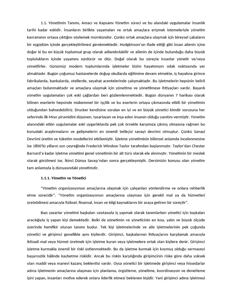 Yonetim Ve Organizasyon 1 Ve 2 Hafta Pdf