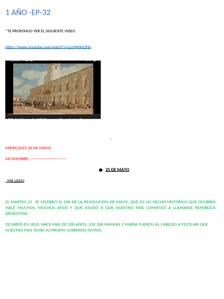 SEMANA Del 24 DE MAYO 1 AÑO | PDF