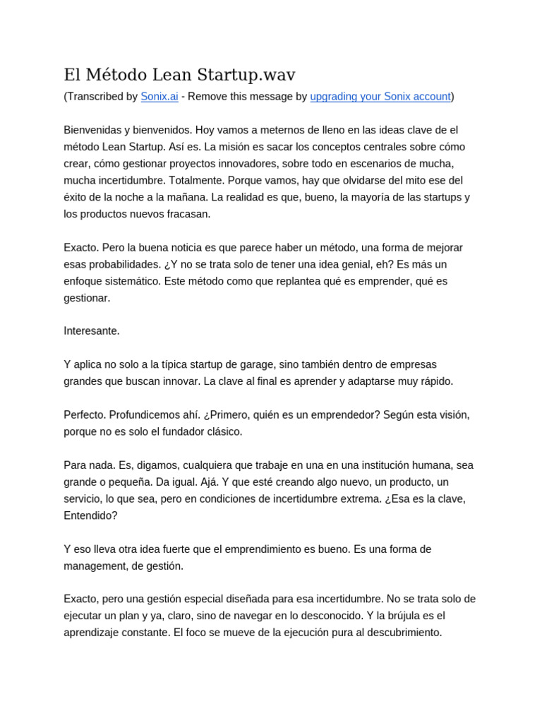 El Método Lean Startup | PDF | Empresa de inicio | Pequeñas empresas y ...
