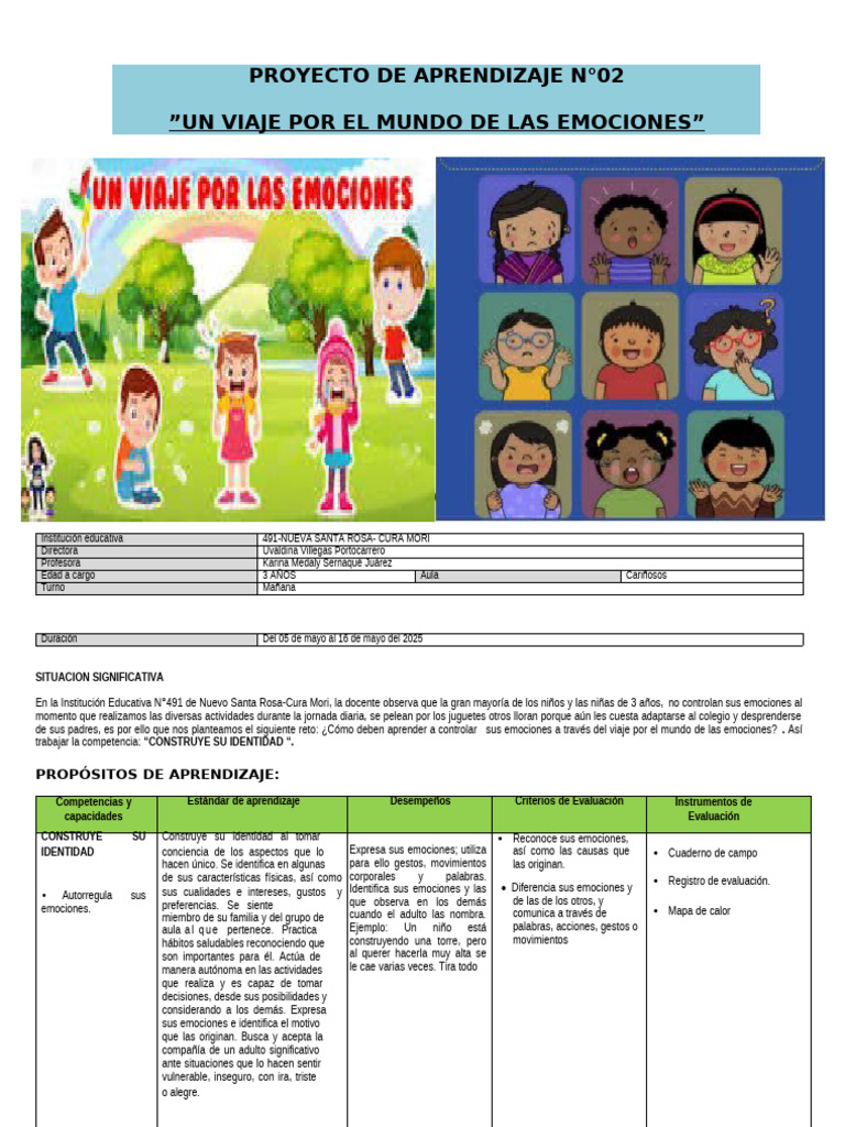 Proyecto Emocional para Niños de 3 Años | PDF | Aprendizaje | Las emociones