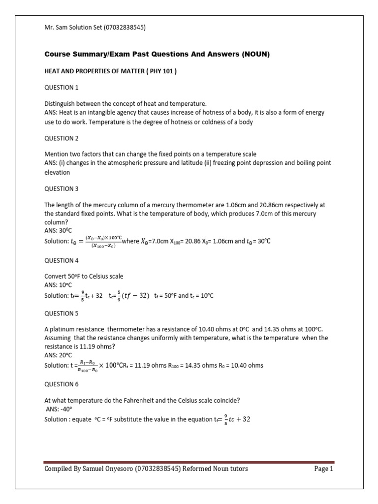 PHY 101 Heat and Matter Solutions | PDF | Heat | Temperature