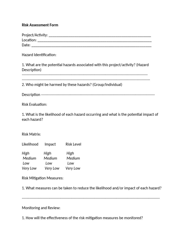 Risk Assessment Form | PDF