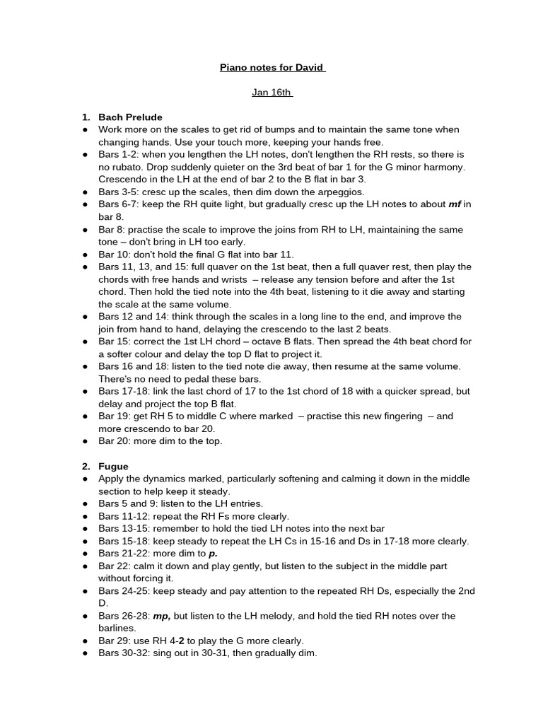 Piano Practice Notes for Bach Pieces | PDF | Musical Compositions ...