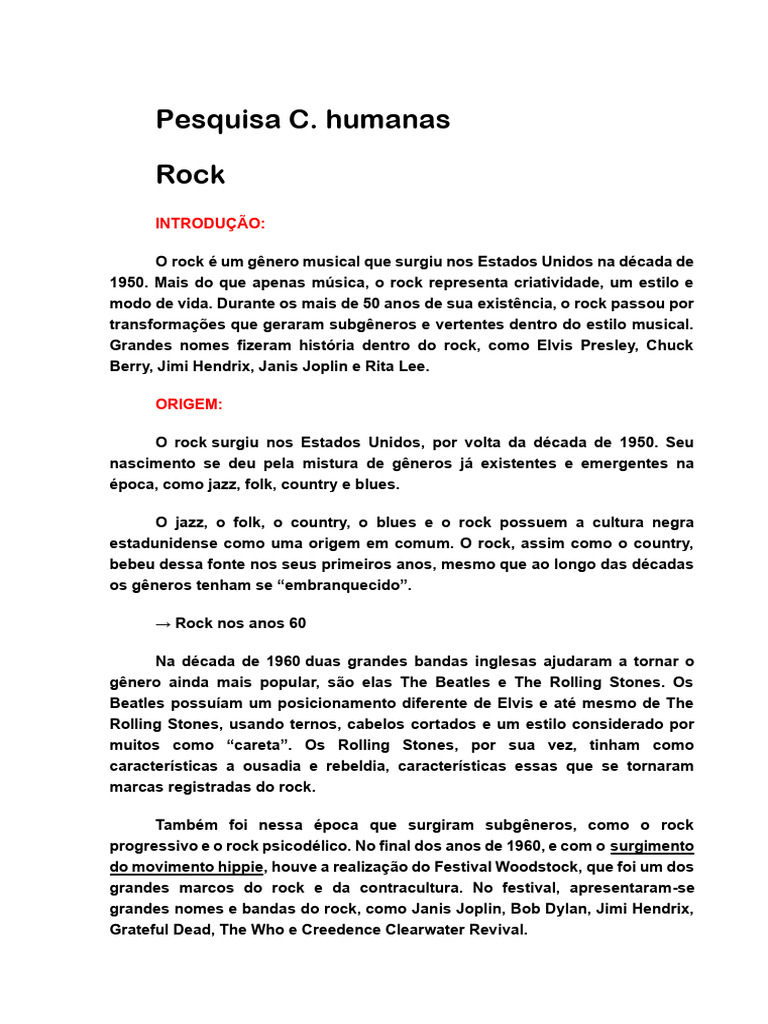 História e Evolução do Rock | PDF | Rock (música) | Blues
