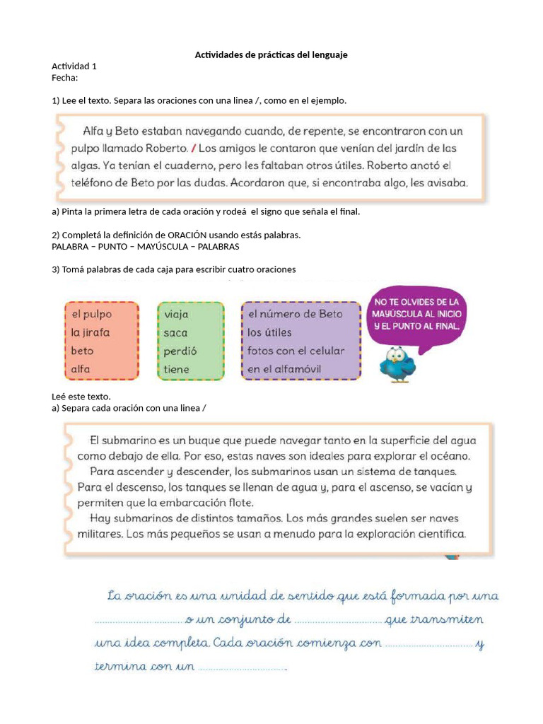 Actividades de Lengua para Primer Grado | PDF