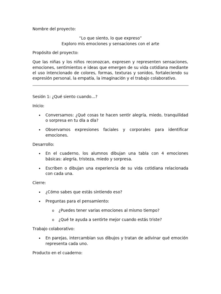 Actividades 2°PDA Emociones Sensaciones Tercer Grado | PDF | Las ...