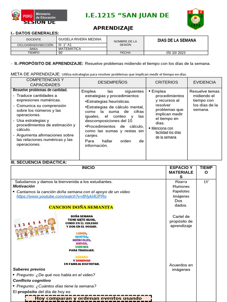 Martes Matematica Dias de La Semana | PDF | Aprendizaje | Cognición