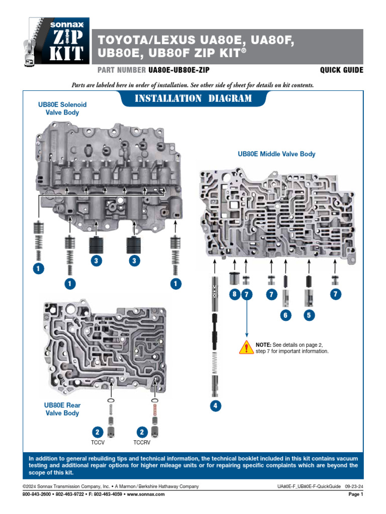 UA80E/UB80E Valve Body Zip Kit Guide | PDF | Valve | Lubricant