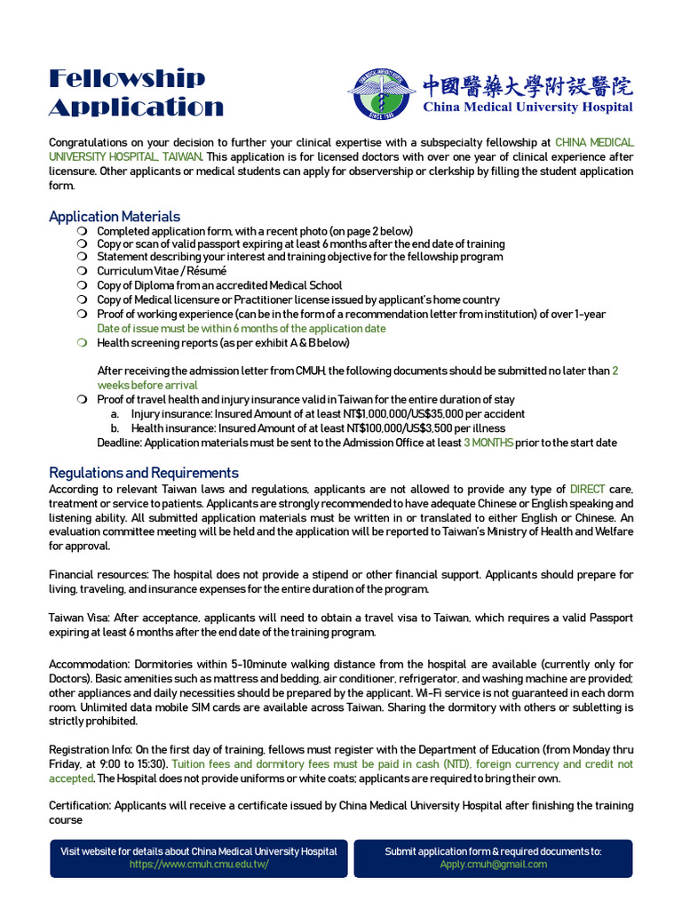 1 CMUH Application Form FR | PDF | Medical School | Physician