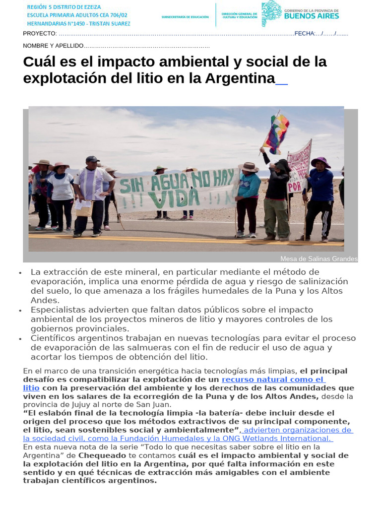 Impacto ambiental del litio en Argentina | PDF | Agua | Minería