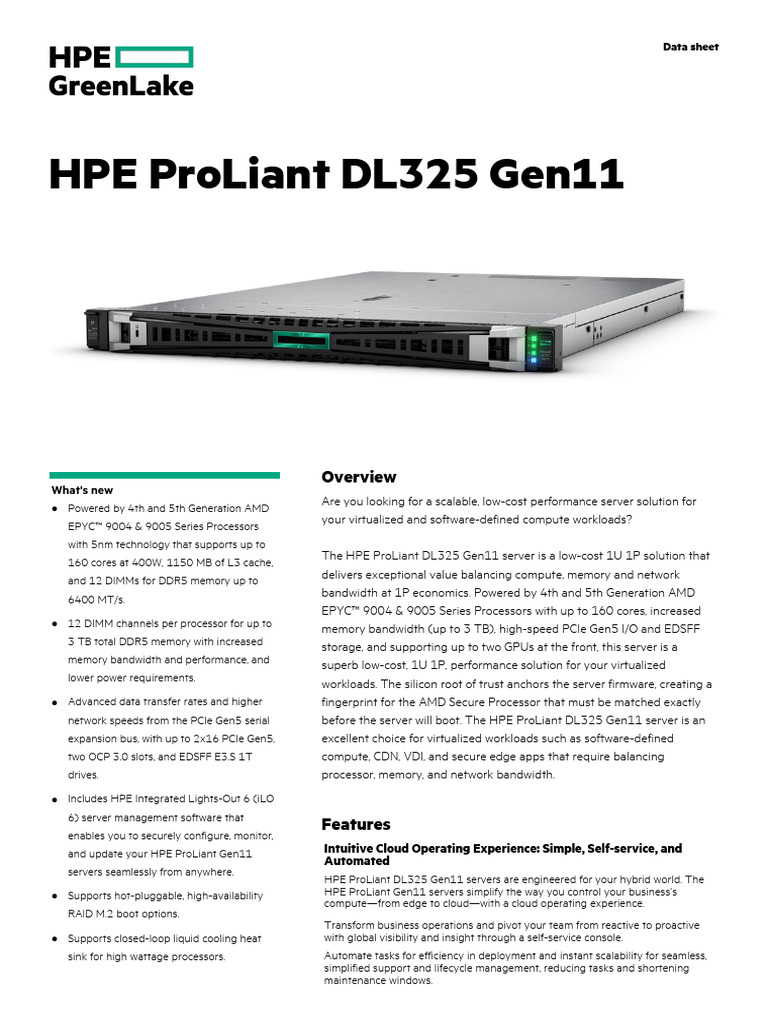 HPE ProLiant DL325 Gen11 Overview | PDF | Computer Science | Computer ...