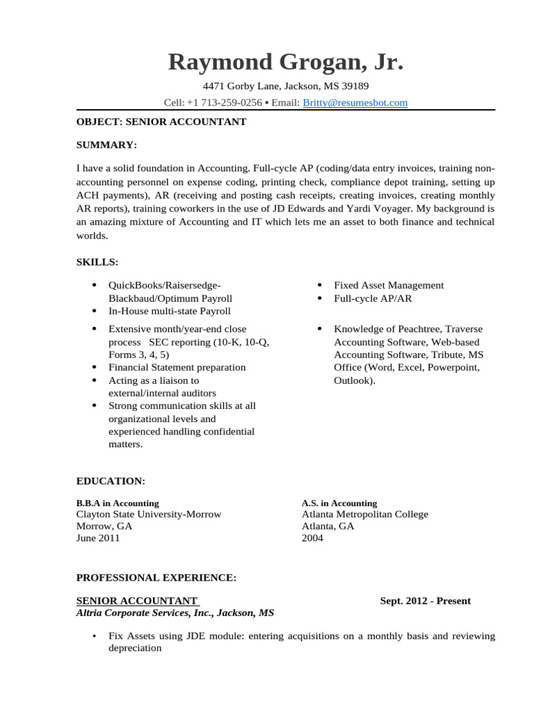 Senior Accountant Resume Example | PDF | Audit | Accounting