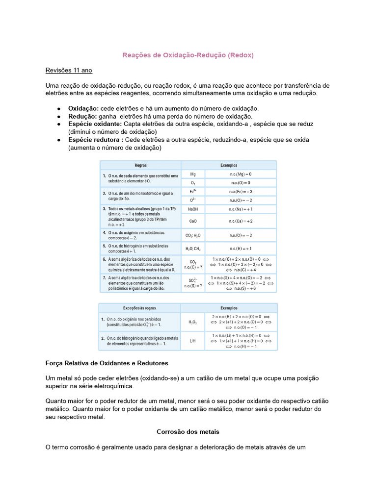 Reações de Oxidação-Redução (Redox) | PDF | Reações químicas | Corrosão