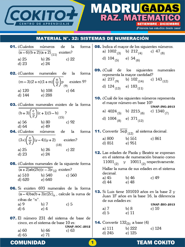 Problemas de Sistemas de Numeración y Cálculos | PDF | Notación ...