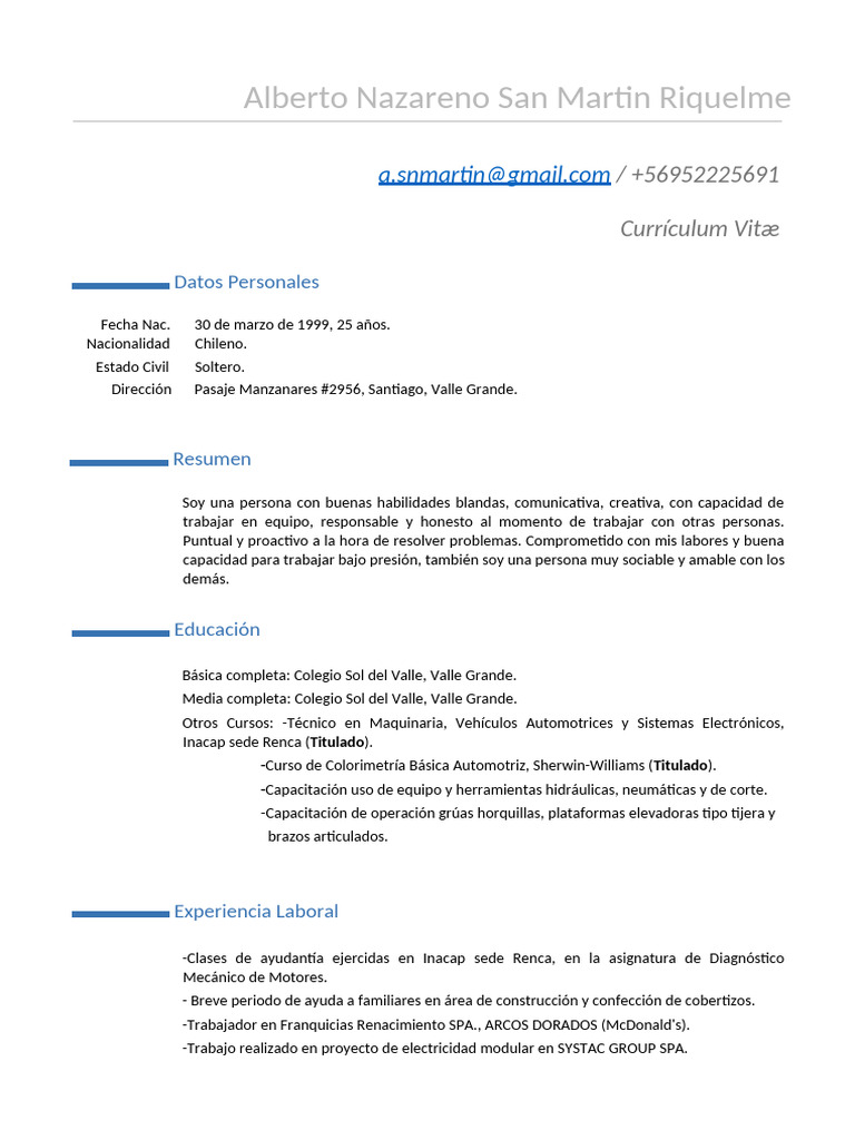 Currículum de Alberto Nazareno Riquelme | PDF