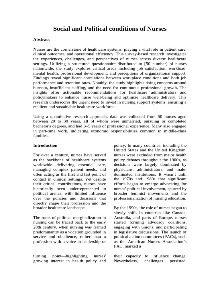 Social and Political Conditions of Nurses | PDF | Health Care | Health ...