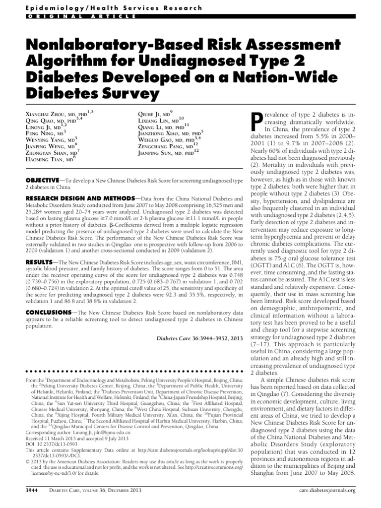 Chinese Diabetes Risk Score Algorithm | PDF | Diabetes | Blood Pressure