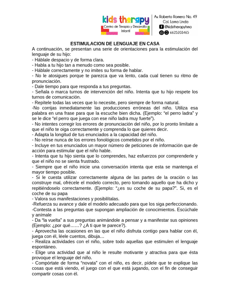 Estimulación del Lenguaje Infantil en Casa | PDF
