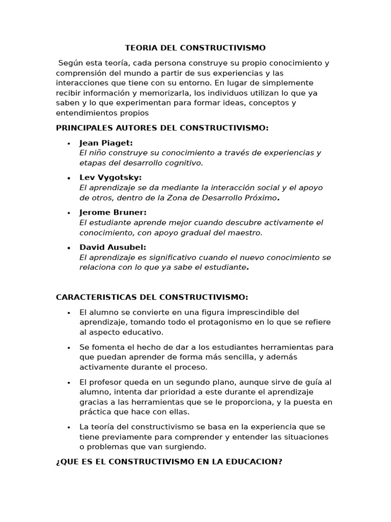 Teoria Del Constructivismo | PDF | Constructivismo (filosofía de la ...