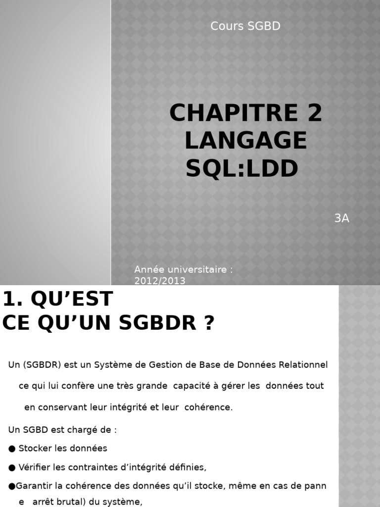 Introduction au LDD et SQL | PDF | Base de données relationnelle | SQL