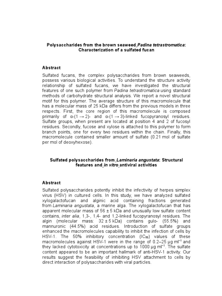 Polysaccharides From The Brown Seaweed | PDF | Seaweed | Nutrition