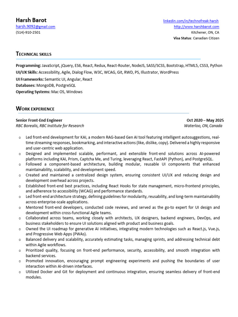 Senior Front-End Engineer Resume | PDF | Web Design | Software ...