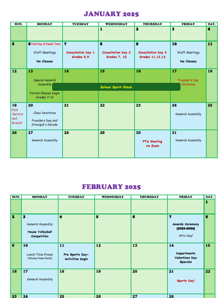 Calendar of Events (Jan-Aug) Final | PDF