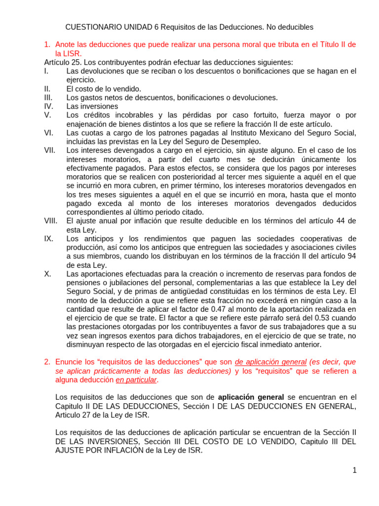 Deducciones Fiscales en la LISR | PDF | Impuesto sobre la renta | Economias